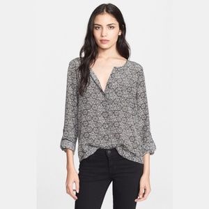 Joie Gray Printed Silk Long Sleeve Blouse M